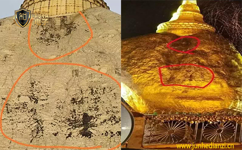 大金石遭雷击部分金箔脱落